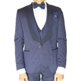 Navy Blue Avanti Milano Patterned Double Shawl Three Piece Tuxedo