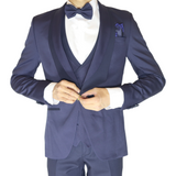 Navy Blue Avanti Milano Patterned Double Shawl Three Piece Tuxedo