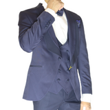 Navy Blue Avanti Milano Patterned Double Shawl Three Piece Tuxedo