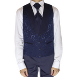 Navy Blue Avanti Milano Floral Vest/Shawl Three Piece Tuxedo