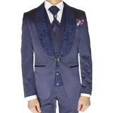 Navy Blue Avanti Milano Floral Vest/Shawl Three Piece Tuxedo