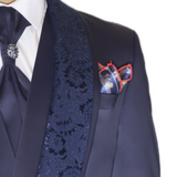 Navy Blue Avanti Milano Floral Vest/Shawl Three Piece Tuxedo