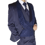Navy Blue Avanti Milano Floral Vest/Shawl Three Piece Tuxedo