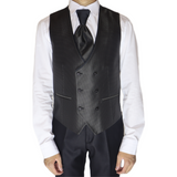Black/ Gold Avanti Milano Peak Dotted Lapel Gold Dotted Vest Three Piece Tuxedo