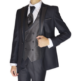 Black/ Gold Avanti Milano Peak Dotted Lapel Gold Dotted Vest Three Piece Tuxedo