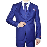 Navy Blue Avanti Milano Peak Lapel Textured Three Piece Suit