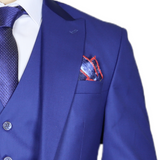 Navy Blue Avanti Milano Peak Lapel Textured Three Piece Suit