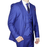 Navy Blue Avanti Milano Peak Lapel Textured Three Piece Suit