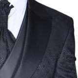Black Avanti Milano Diamond Patterned Peak Lapel Three Piece Tuxedo