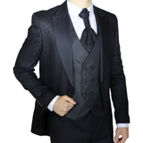 Black Avanti Milano Diamond Patterned Peak Lapel Three Piece Tuxedo