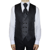 Black Avanti Milano Floral Vest Peak Lapel Three Piece Tuxedo