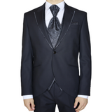 Black Avanti Milano Floral Vest Peak Lapel Three Piece Tuxedo