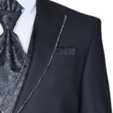 Black Avanti Milano Floral Vest Peak Lapel Three Piece Tuxedo
