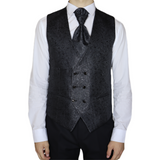 Black Avanti Milano Shinning Floral Patterned Vest Three Piece Tuxedo