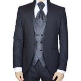 Black Avanti Milano Shinning Floral Patterned Vest Three Piece Tuxedo