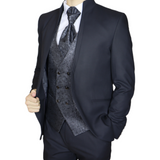 Black Avanti Milano Shinning Floral Patterned Vest Three Piece Tuxedo