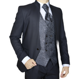 Black Avanti Milano Shinning Floral Patterned Vest Three Piece Tuxedo