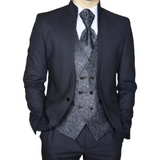 Black Avanti Milano Shinning Floral Patterned Vest Three Piece Tuxedo
