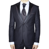 Black Avanti Milano Patterned Lapel Double Breasted Three Piece Tuxedo