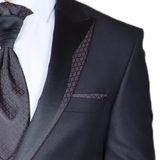 Black Avanti Milano Patterned Lapel Double Breasted Three Piece Tuxedo