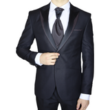 Black Avanti Milano Patterned Lapel Double Breasted Three Piece Tuxedo