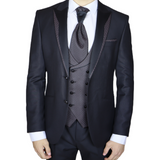 Black Avanti Milano Patterned Lapel Double Breasted Three Piece Tuxedo