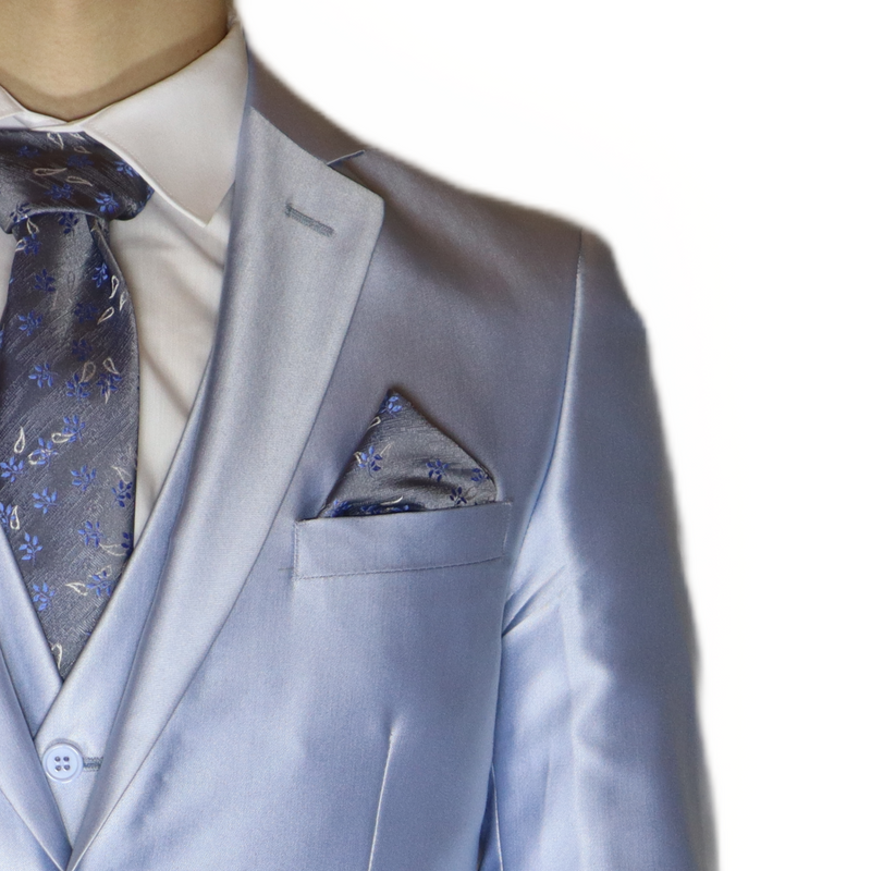 Sky Blue Avanti Milano Shark Skin Notch Lapel Three Piece Suit
