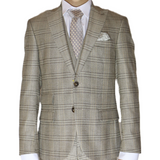 Beige Plaid Avanti Milano Peak Lapel Three Piece Suit