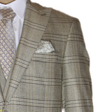 Beige Plaid Avanti Milano Peak Lapel Three Piece Suit