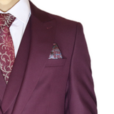 Maroon Avanti Milano Peak Lapel Textured Three Piece Suit
