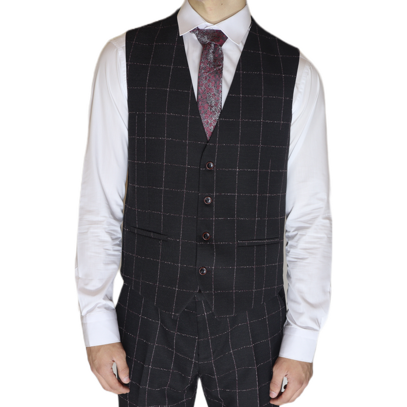 Black/White/Red Avanti Milano Window Pane Patterned Three Piece Suit