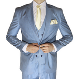 Light Blue Avanti Milano Patterned Peak Lapel Three Piece Suit