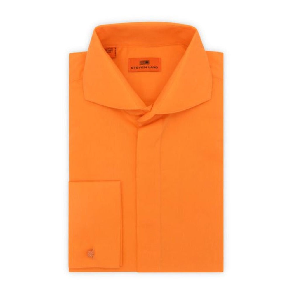 Orange | Steven Land Poplin Dress Shirt Hidden Placket 100% Cotton Orange | Steven Land Poplin Dress Shirt Hidden Placket 100% Cotton