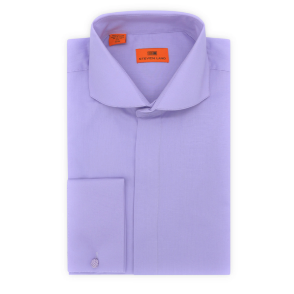 Steven Land Poplin Dress Shirt Hidden Placket 100% Cotton | Cutaway collar | French Cuff | Color Lilac 20 Steven Land Poplin Dress Shirt Hidden Placket 100% Cotton | Cutaway collar | French Cuff | Color Lilac 20