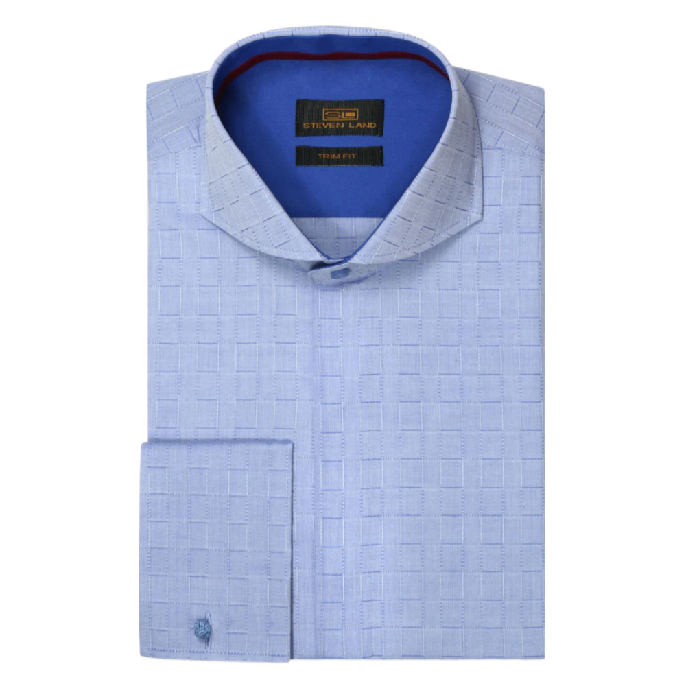 Light Blue Steven Land Square Patterned French Cuff Shirt Avanti Milano Formalwear Light Blue Steven Land Square Patterned French Cuff Shirt Avanti Milano Formalwear