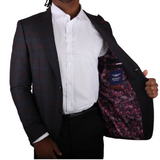 Dark Grey Red Plaid Avanti Milano Peak Lapel Jacket