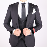 Black Avanti Milano Peak Lapel Low Cut Vest Three Piece Suit