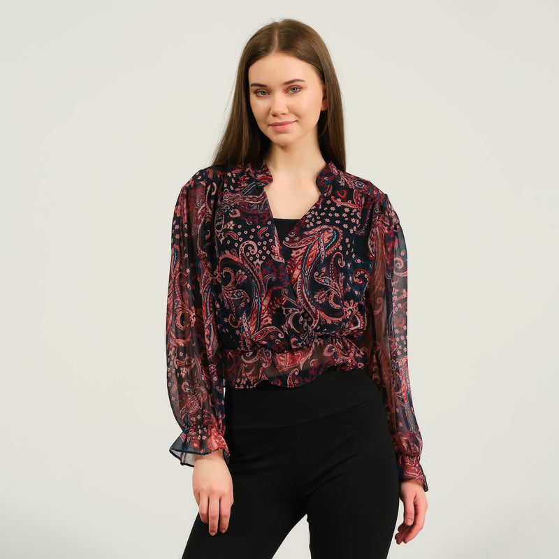 Black/ Burgundy Extravagant Paisley Avanti Milano Blouse