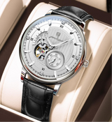 Avanti Luxury Men's Round Case Thin Bevel Mechanical Movement Wrist Watch