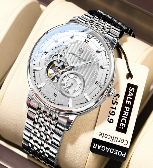 Avanti Luxury Men's Round Case Thin Bevel Mechanical Movement Wrist Watch