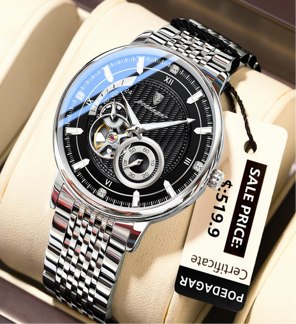 Avanti Luxury Men's Round Case Thin Bevel Mechanical Movement Wrist Watch