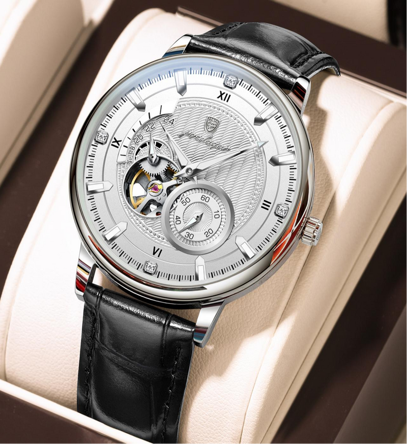 Avanti Luxury Men's Round Case Thin Bevel Mechanical Movement Wrist Watch