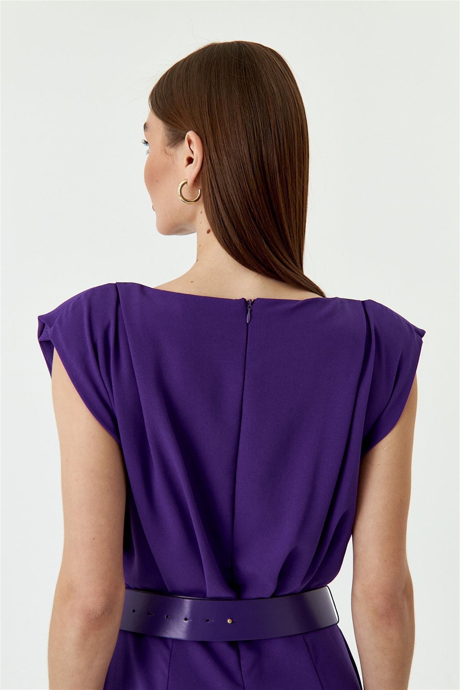 Purple Women's Formal Jumpsuit With Collar Belt – Avanti Milano Formalwear