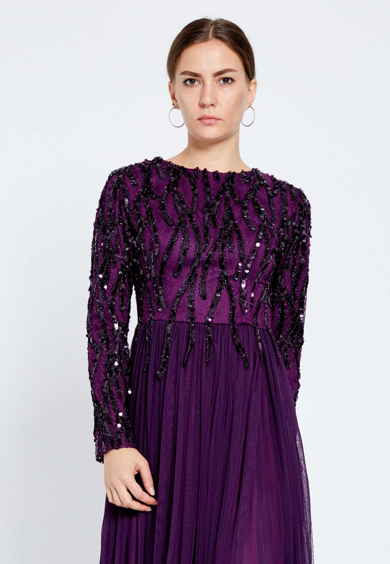 Midnight Purple Black Sequence Design Flow Dress XL Midnight Purple Black Sequence Design Flow Dress XL