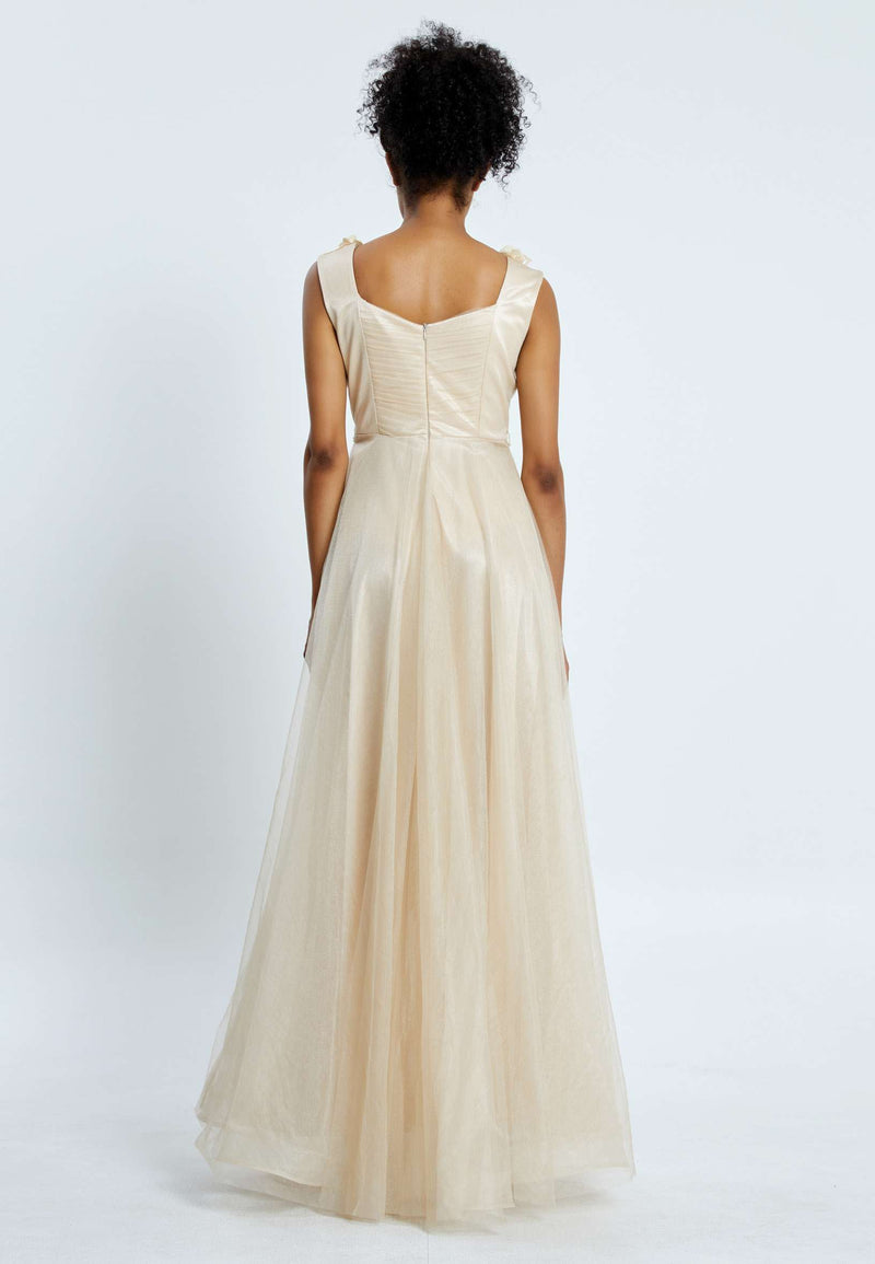 Cream Floral Neck Line Sleeveless Flowy Dress Avanti Milano Formalwear Cream Floral Neck Line Sleeveless Flowy Dress Avanti Milano Formalwear