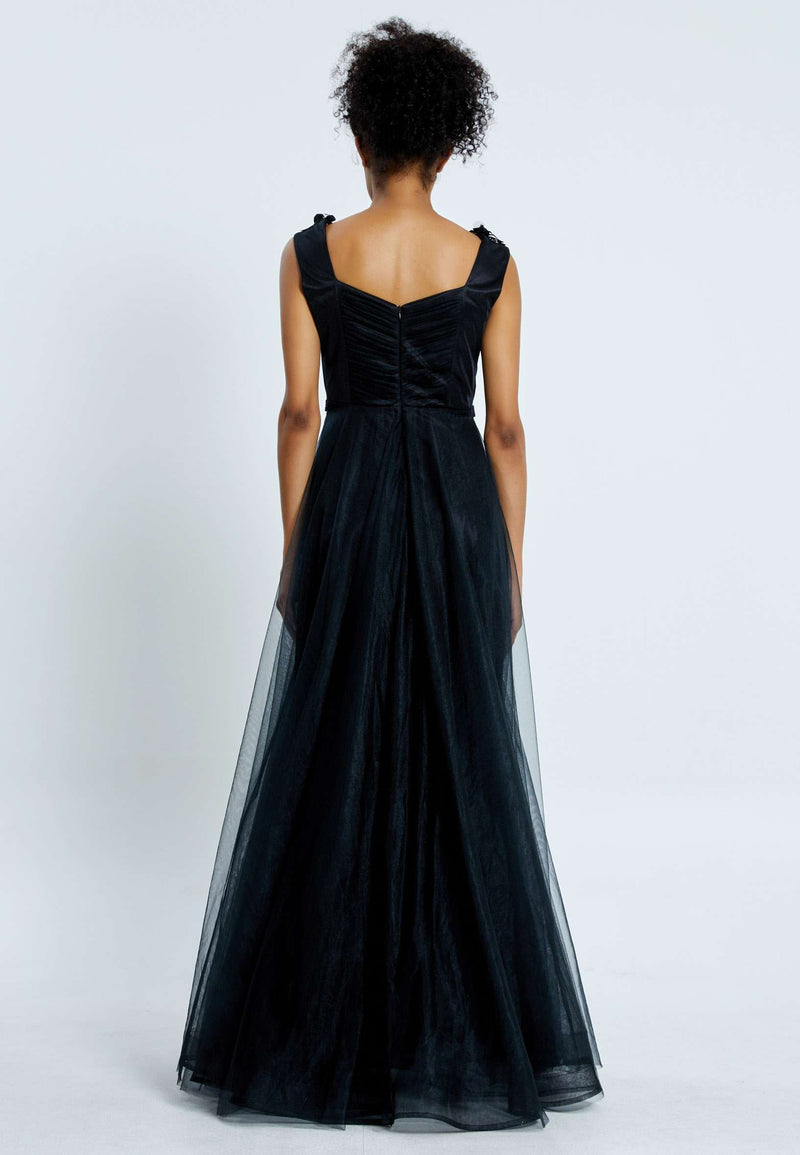 Black Floral Neck Line Sleeveless Flowy Dress Avanti Milano Formalwear Black Floral Neck Line Sleeveless Flowy Dress Avanti Milano Formalwear