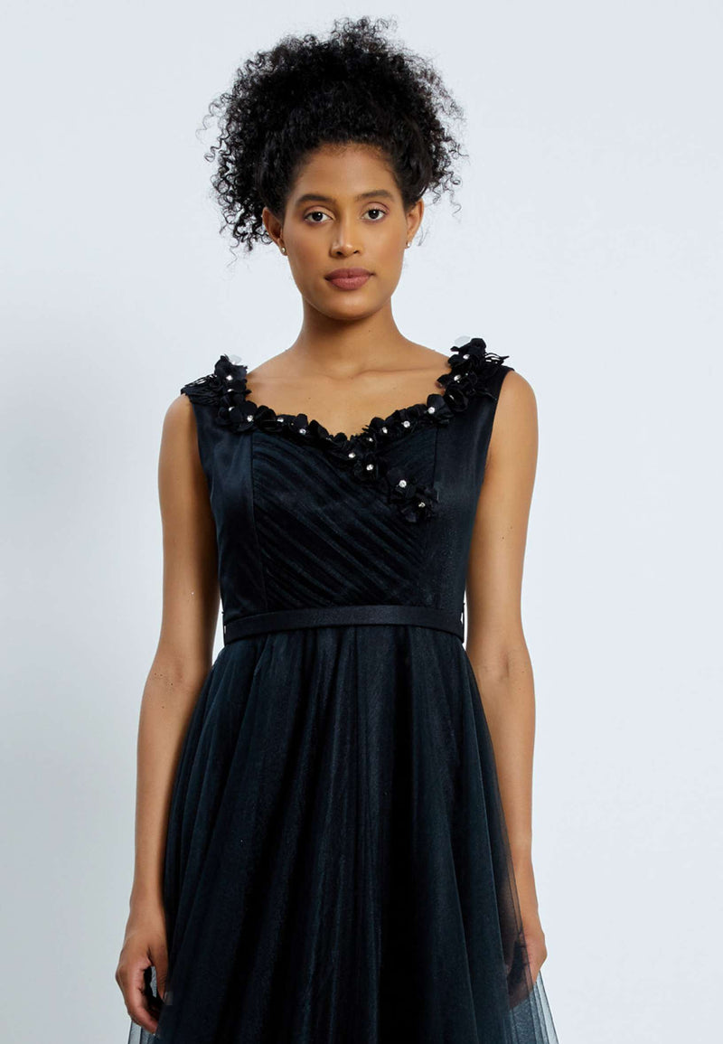 Black Floral Neck Line Sleeveless Flowy Dress Xl Black Floral Neck Line Sleeveless Flowy Dress Xl