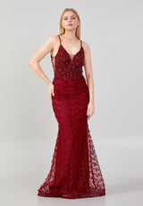 Deep Red Sequin Top Sleeveless Dress