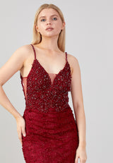 Deep Red Sequin Top Sleeveless Dress