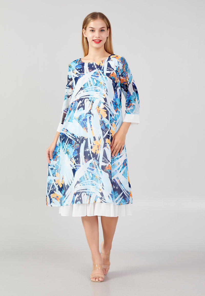 Blue Summer Floral Pattern Casual Dress